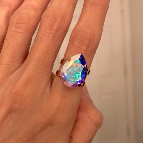 Aurora Borealis Pear Crystal Statement Ring - Picture 7 of 17